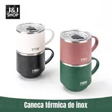 J&J Caneca Copo Termico Aço inoxidável 330 ml Xicara Café Chá Vem com tampa