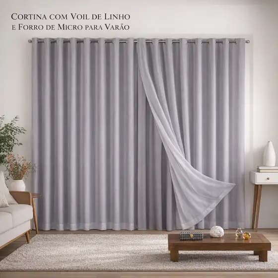 Cortina Tecido Microfibra 3M, 4M, 5M, 6M, 7M, 8M Cortina Voil Gaze de Linho com Forro Tecido Grosso
