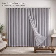 Cortina Tecido Microfibra 3M, 4M, 5M, 6M, 7M, 8M Cortina Voil Gaze de Linho com Forro Tecido Grosso