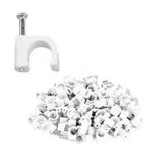 Kit 100 Grampo Fixa Fio Cabo Coaxial Miguelo 6mm branco prego 19mm