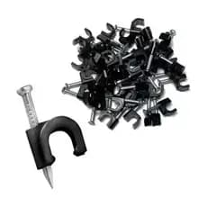 Kit 100 Grampo Fixa Fio Cabo Coaxial Miguelo 8mm preto prego 19mm