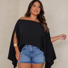 Blusa Bata Feminina Plus Size Boho Chic 2 Peças com Top Faixa Interno Multiformas Capa