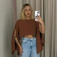 Blusa Bata Feminina Boho Chic 2 Peças com Top Faixa Interno Multiformas Capa