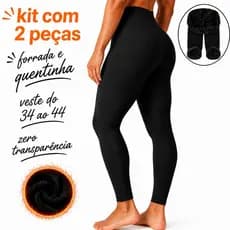 Kit 2 Meias Calças Legging Peluciada Feminina Forrada por Dentro Térmica Quente Inverno Cintura Alta