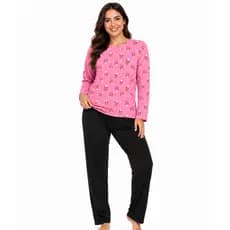 Pijama Feminino Manga Longa Inverno Suede Confortável Quentinho Roupa de Dormir