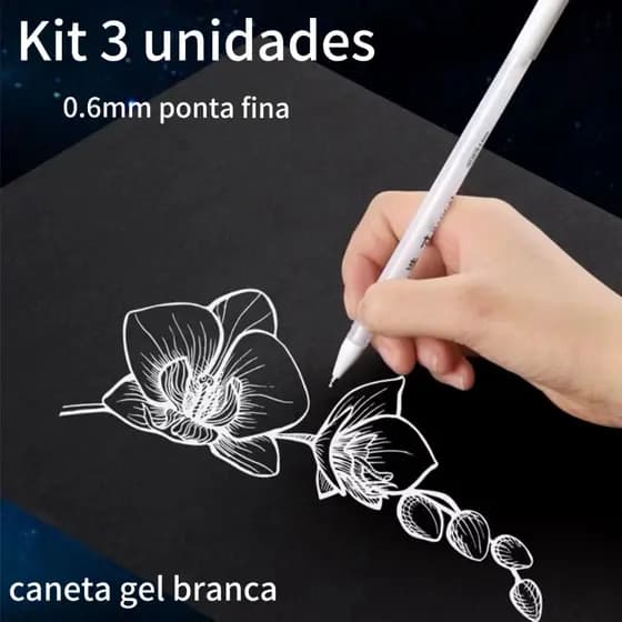 KIT 3/6 Caneta Gel Branca tipo Gelly Roll 0,6mm Para Marcação Design de Sobrancelha e Desenhos