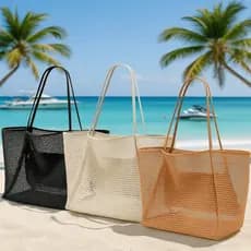 Sacola de Praia Transversal Nylon Resistente e Tranparente, Capacidade Grande, Bolsa de Viagem Linda