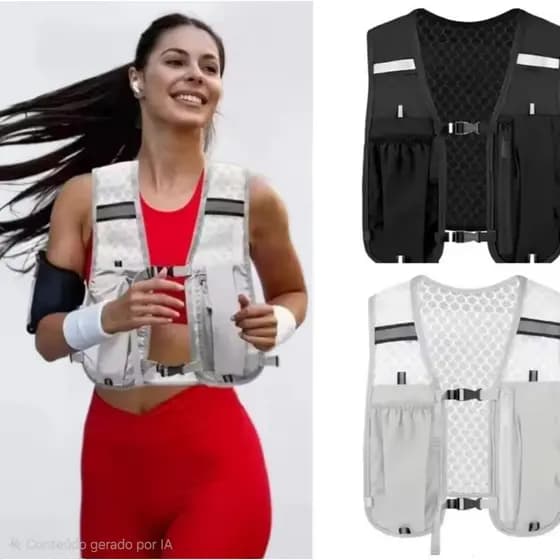 Colete de Hidratação Corrida, Bike, Trilha e demais Esportes / Unissex, Reflexivo, Bolsos p/ Celular e Garrafa e Mochila