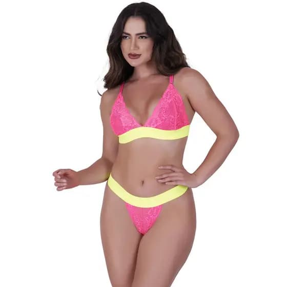 Conjunto de Renda Neon Concept Essentials Rosa