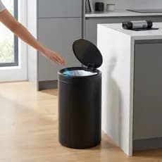 Lixeira Automatica Aco Inox 40 Litros Sensor Presenca Redonda Sem Toque Branca Preta Inox Cozinha