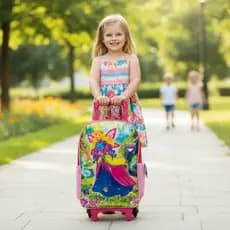 Mochila Infantil de Rodinhas Princess Wings Rosa Personagem Princesa Alças Ajustáveis Escolar Menina