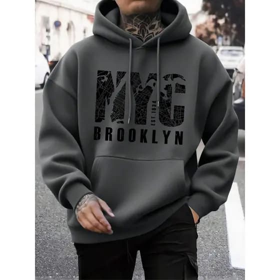 Moletom Canguru Masculino Estampado NYC Brooklyn Blusa De Frio 100% Algodão Premium Reforçado