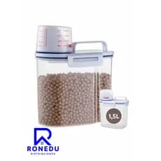 1 e Kit de 2 Pote Hermético com Bico de Despejo e Copo Medidor Para Arroz Grãos Mantimentos 1.5/2L