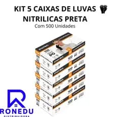 Kit 5 Caixas Luvas Nitrilicas Pretas Sem Pó Caixa com 100 Unidades P M G GG Descartável