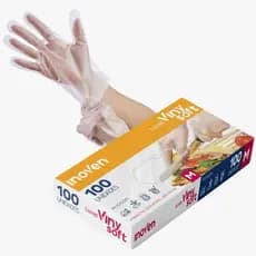 Luva Vinysoft sem Pó Transparente Inoven com 100 unidades para Alimentos, Cosméticos, Tatuadores