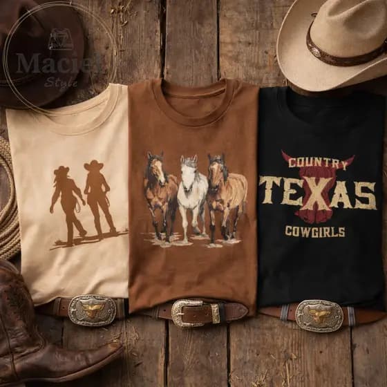 Kit 3 Camisetas Feminina Texas Boiadeira 100% Algodão Agro Cowgirl Contry Vaqueira