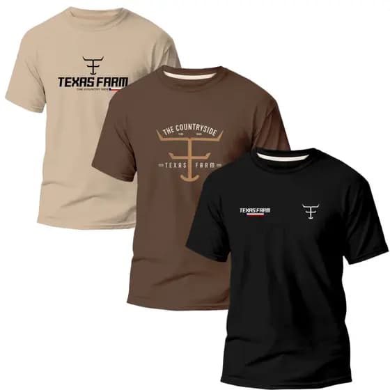 Kit 3 Camisetas Masculina Moda Country Rodeio Texas T04