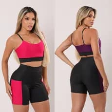 Conjunto Fitness Feminino Short e Top Com Bolso - Conjunto Academia Sem Transparência