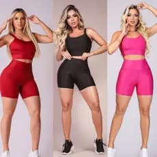 Conjunto Fitness Feminino Short e Cropped - Conjunto Academia Cintura Alta