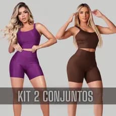 Kit 2 Conjuntos Fitness Feminino Academia Short e Top Treino de Musculação