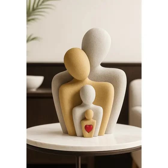Enfeite Estatueta escultura familia casal apaixonados Feliz decoração sala quarto mesa escritório Branco /Marrom