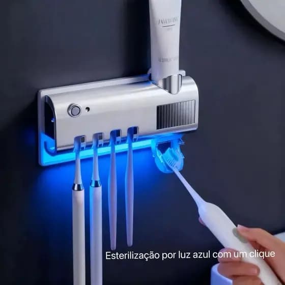Porta Escova Dentes Com Esterilizador Uv Aplicador Pasta de Dente Suporte Dispenser Escova