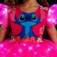 Fantasia Lilo e Stitch Infantil Menina vestido infantil stiti stich stith Azul e Rosa, Saia Rodada com led brilho