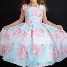 Vestido Infantil Floral Festa Luxo Princesa Aniversário Daminha azul serenity pastel claro royal  cobalt de 4 a 13 anos