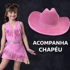 Conjunto Infantil Blogueirinha + Chapéu Boiadeira Rosa Ana Castela Rodeio Country Festa