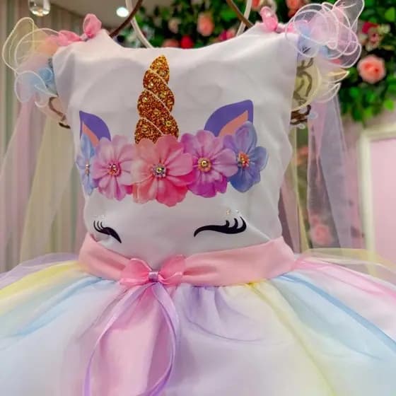 Vestido Fantasia Infantil Princesa Estilo Unicornio Carnaval Festas aniversario SEM TIARA