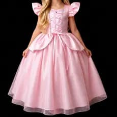 vestido princesa infantil rosa rose rosinha menina bela adormecida aurora rapunzel barbie sofia infantil fantasia