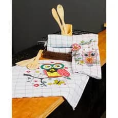 Kit 3 Pano de Prato e Copa 100% Algodão  Branco e Escuro Estampado Xadrez Frases