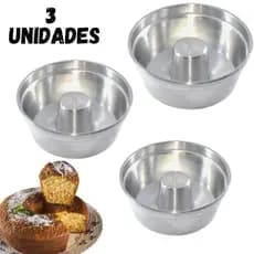 Conjunto 3 Formas com Furo Central – Bolo, Pudim e Torta Suíça (12 a 16cm)