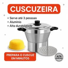 Cuscuzeira de Alumínio Para Fogão Tradicional | Prepara Cuscuz Rápido | Alta Durabilidade | Serve até 3 Pessoas