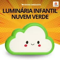 Luminária Abajur Infantil Verde Kit Nuvem LED Bivolt de Tomada Quarto Bebê Criança Luz Noturna
