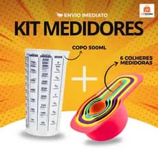 Kit Medidas Colher Medidora 6 Xícaras ML + 1 Copo Medidor Graduado Dosador 500 ML para Receitas