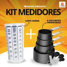 Kit Medidas Colher Medidora 8 Peças ML + 1 Copo Medidor Graduado Dosador 500 ML para Receitas