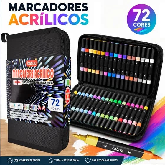 Caneta Acrílica 48 Cores Marcador Permanente Ponta Dupla Impermeável para Vidro Madeira Pedra Cerâmica DIY