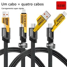Cabo 4 em 1 Multifuncional Carregamento Turbo 65W/27W Tipo C Nylon Trançado