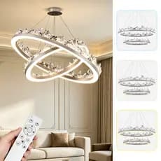 Lustre De Anel De Led Para Sala De Estar 2 Arcos Anéis 40cm+60cm 240W 110V/220V Led  Prata Para Quarto Com Controle