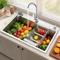Cuba Inox 304 Escovada 60x45cm Pia de Cozinha Gourmet com Acessórios Completa Luxo