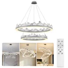 Lustre Led Moderno Pendente Com Controle Remoto 2 Arcos Anéis 240w Luminária Iceberg Decoração Sala / Jantar / Quarto