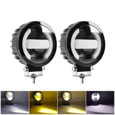 Par Farol De Milha LED Angel Eyes 120W 18000LM 3.5 Pol Branco E Amarelo Auxiliar Moto Universal