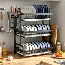 Escorredor De Louça Inox Rack Organizador Para Debaixo Da Pia Aço Inoxidável Preto
