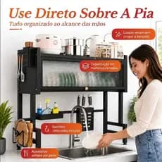 Escorredor De Louça Duplo Organizador De Cozinha Rack De Bancada Com Bandeja De Drenagem Preto