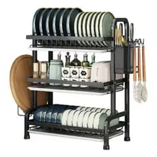 Escorredor de Louça Inox 53cm/42cm  com Porta-Pratos e Porta-Talheres 3 Níveis