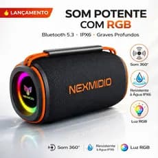 Caixa de Som Bluetooth Portátil  RGB IPX6 à Prova d’Água Som Potente Graves Profundos