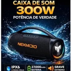 Caixa de Som Bluetooth 300W Portátil IPX6 à Prova D’Água com RGB Bateria 27000mAh Graves Potentes