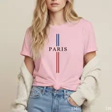 Camiseta Feminina Moderna Casual Presente Paris Listras Blusinha T-shirt Algodão Para Mulher