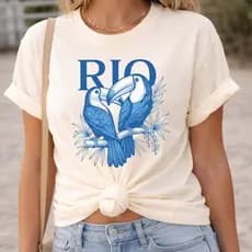 Camiseta Feminina Rio Tropical Araras Azul Estampa Premium Verão Praia Dia a Dia
